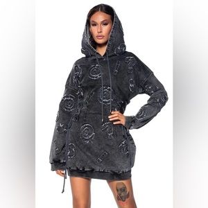 Black/Gray Denim Hoodie Dress. Akira Brand. Size L. Supercute!  New